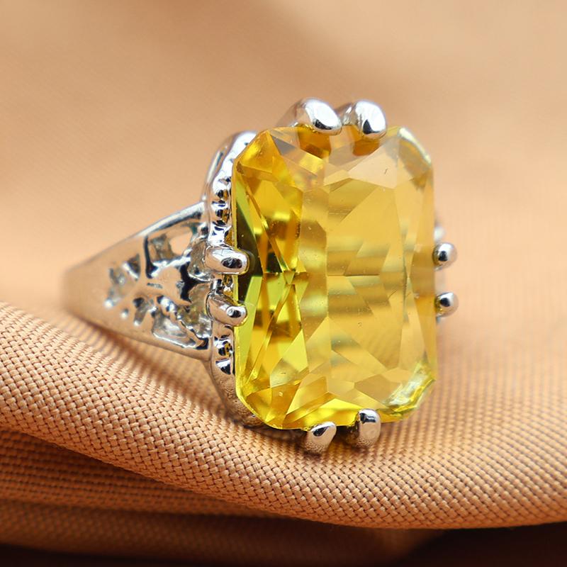 Huajie Geometric Cut Amethyst Zircon Women's Rings Elegant Hollow Carving Patterns Banquet New Ring  Trend Tide