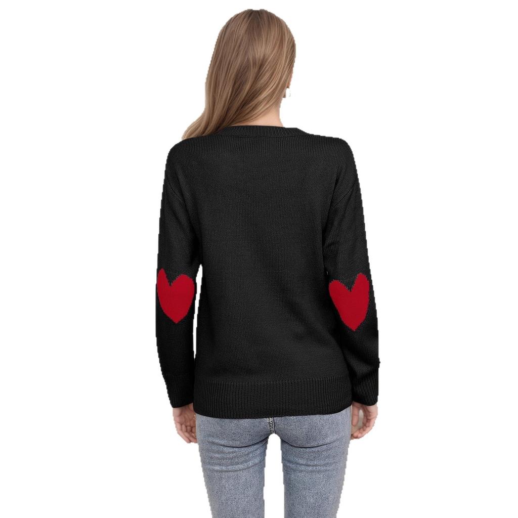 Europa, Amerika Herbst und Winter Neuer Pullover Damen Valentinstag Liebe Jacquard Pullover Strickpullover Oberteil