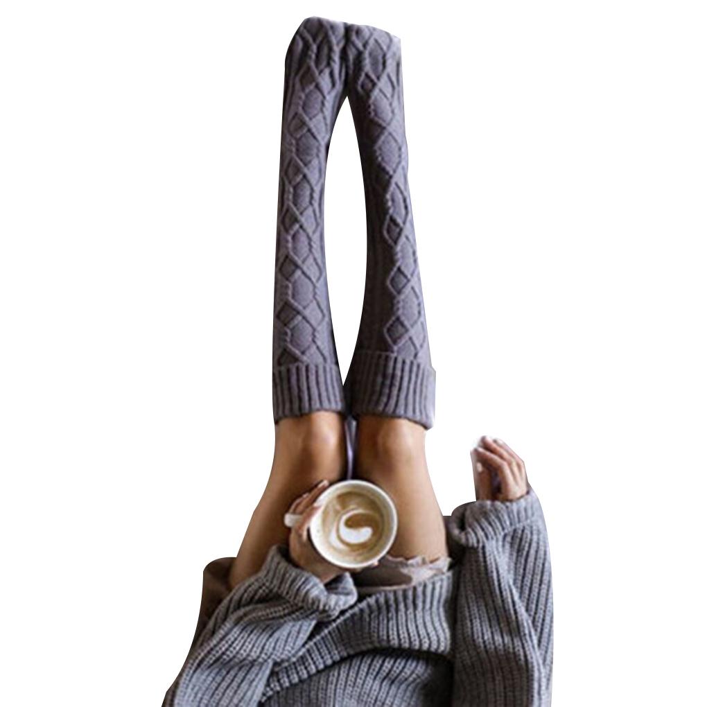 

Женские вязаные носки-ботфорты в клетку с длинным ворсом, чулки до бедра для девочки, леггинсы