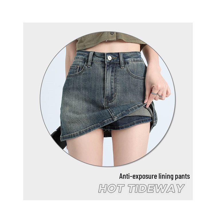 2025 Spring/Summer Women's Retro Denim A-Line Bodycon Mini Skirt