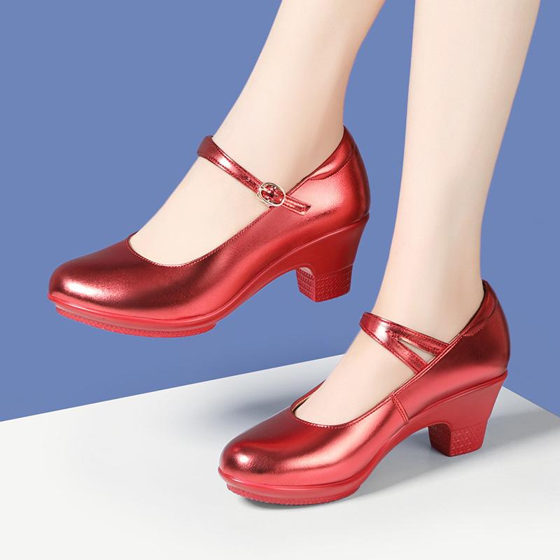 New leather professional square dance shoes dance shoes patent leather medium heel cheongsam model catwalk show high heels