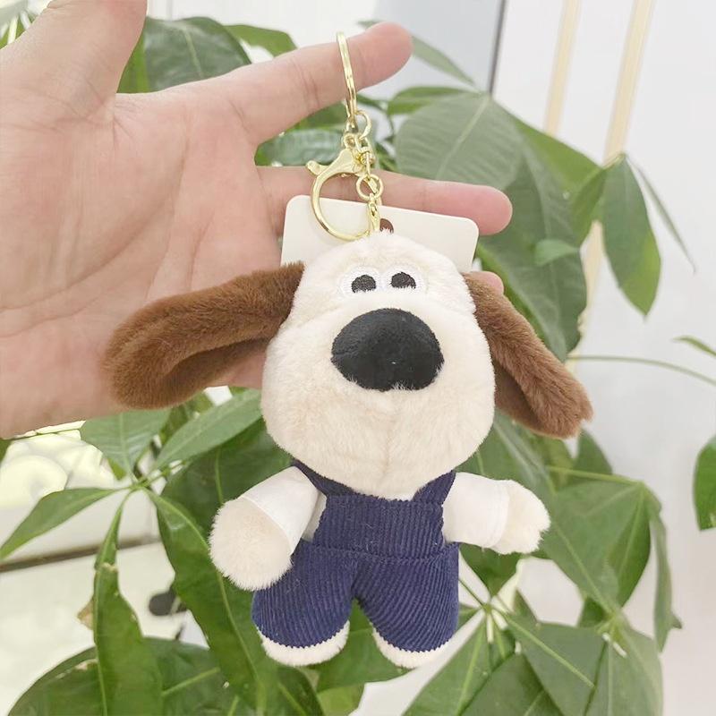 Cute Cartoon Plush Dog Keychain With Overalls 12cm Height Perfect For Bags And Backpacks