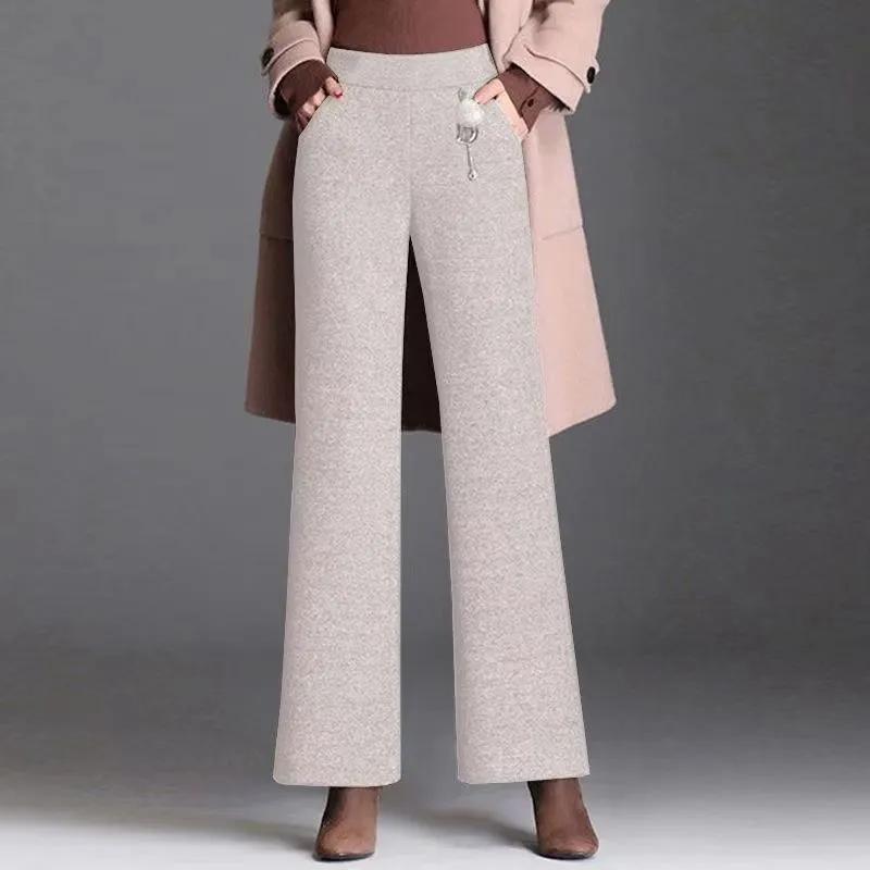 Women Autumn and Winter Straight Vintage Pants Elastic High Waist Casual Trousers