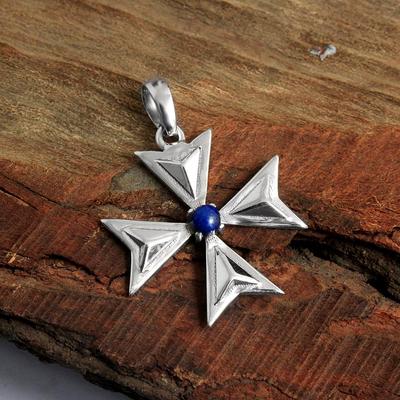 Lapislazuli Malteserkreuz Anhänger Massiv 925 Sterling Silber Handgefertigter Schmuck