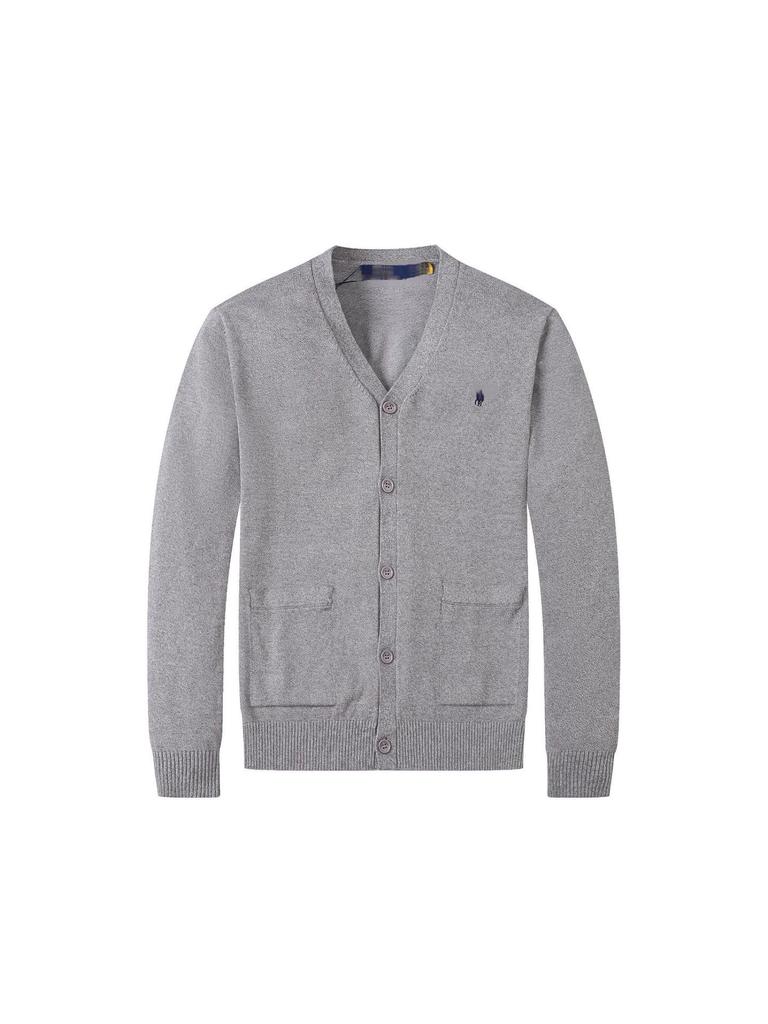 Men's Cotton V-Neck Sweater with Small Horse Embroidery – Classic, Versatile Spring/Autumn Knitwear