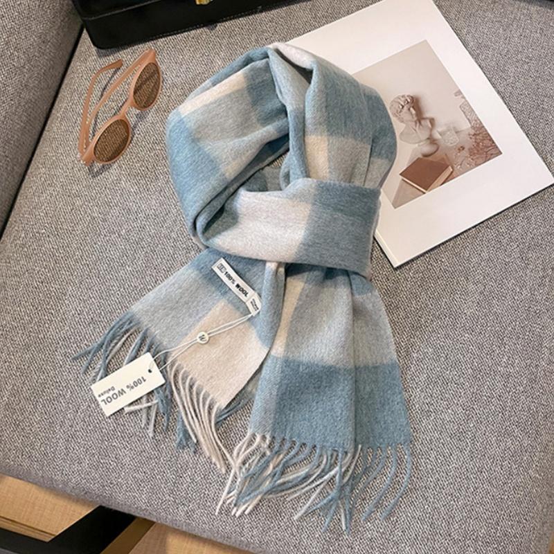 Wool Luxury Women Scarf Fashion Winter Daily Outfits Plaid Scarves Tassel Shawls Pashmina Lady Wrap Hijab Neckerchief