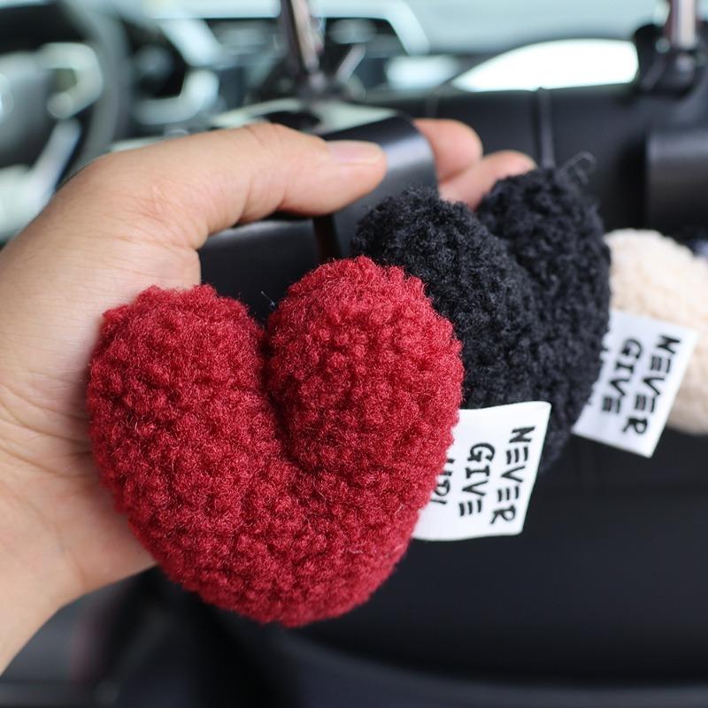 2/1pcs Car Seat Back Hooks Plush Love Heart Car Hook Multifunctional Auto Seat Headrest Hanging Storage Hook Handbag Hooks