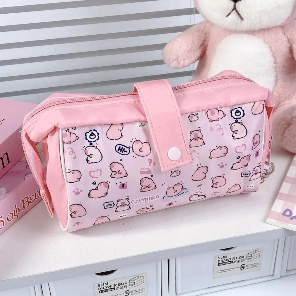 Cartoon Canvas Pen Bag Portable Large Capacity Pencil Case Multifunction Pen Pouch Gift