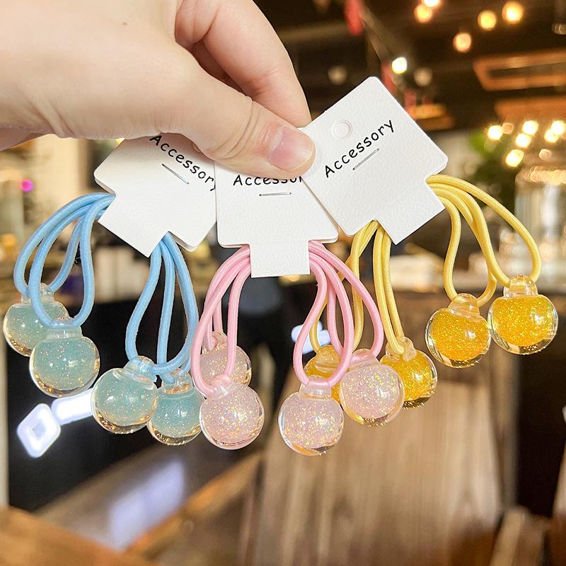 2pcs /set Cute Candy Color Ball Hair Tie For Girls Elastic Hair Rubber Band Kids Kawaii Hair Rope Baby Hairbands Child Headdress
