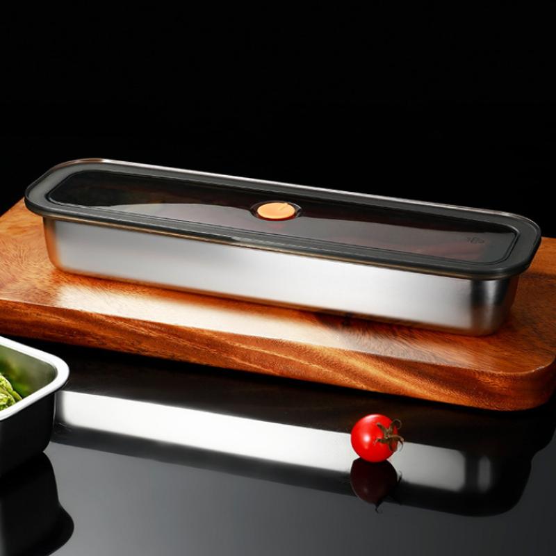 201 Stainless Steel Bacon Tray With Lid, Suitable For Fruits, Vegetables, And Meats, Kitchen Cleaning, And Refrigerator Storage
