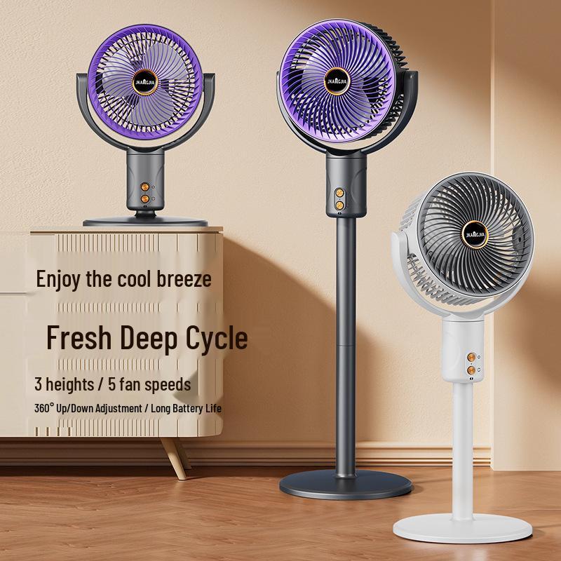 2026 Rechargeable USB Floor Fan with Oscillation, Large Wind Power, Desktop & Vertical Modes