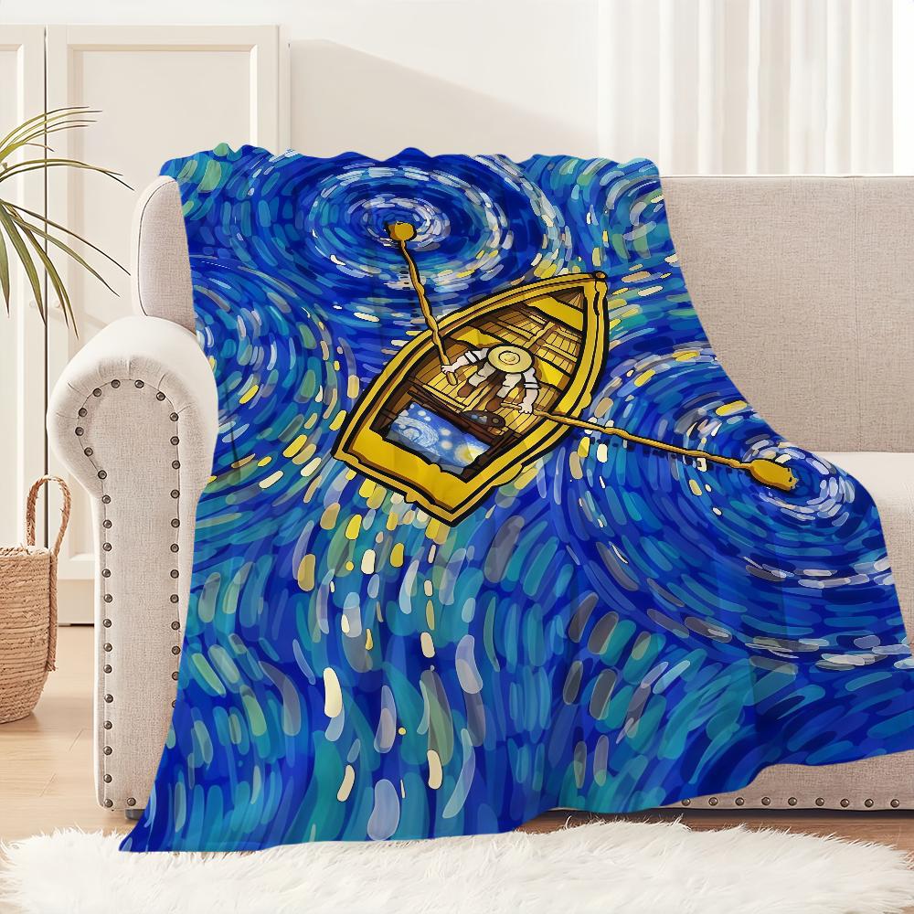 Vintage Starry Sky Painting Flannel Warm Soft Plush Blanket Sofa Living Room Hogar V-Van Gogh Office Bedroom Travel Gift Home