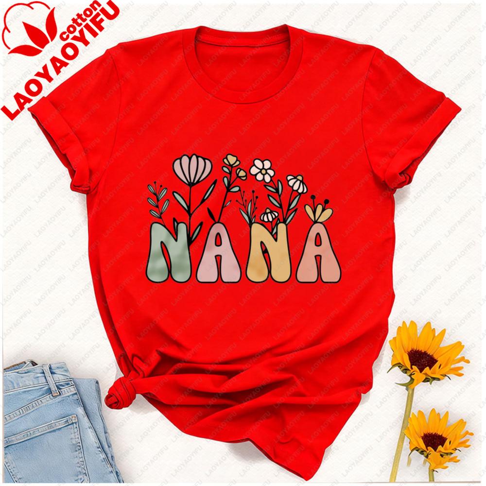 Custom Cute Floral Nana Grandma T-Shirt Mothers Day Gift Grammy Granny Shirt Vintage Women Clothes Graphic T Shirts Harajuku Top