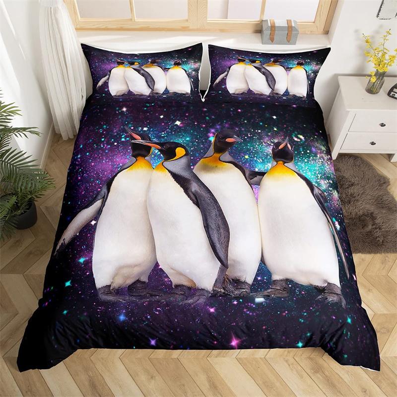 Raccoon Bedding Set Cute Cartoon Animal Duvet Cover Set Universe Galaxy Comforter Cover Polyester Red Starry Sky Bedspread Cover