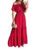 Women's One-Shoulder Short-Sleeve Long Spring Dress