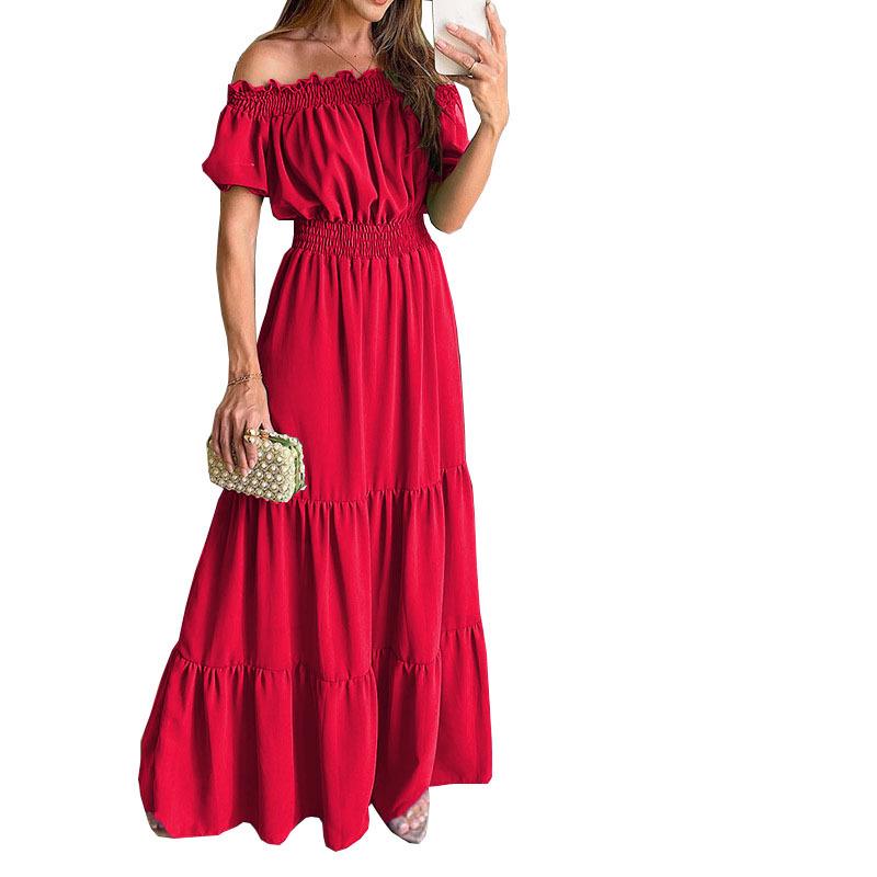 Women's One-Shoulder Short-Sleeve Long Spring Dress