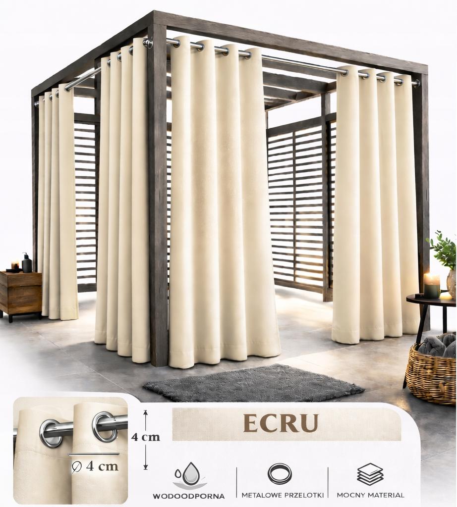 Zasłona Ogrodowa 155X220 Wodoodporna Na Kólkach Taras Pergola Balkon Ecru
