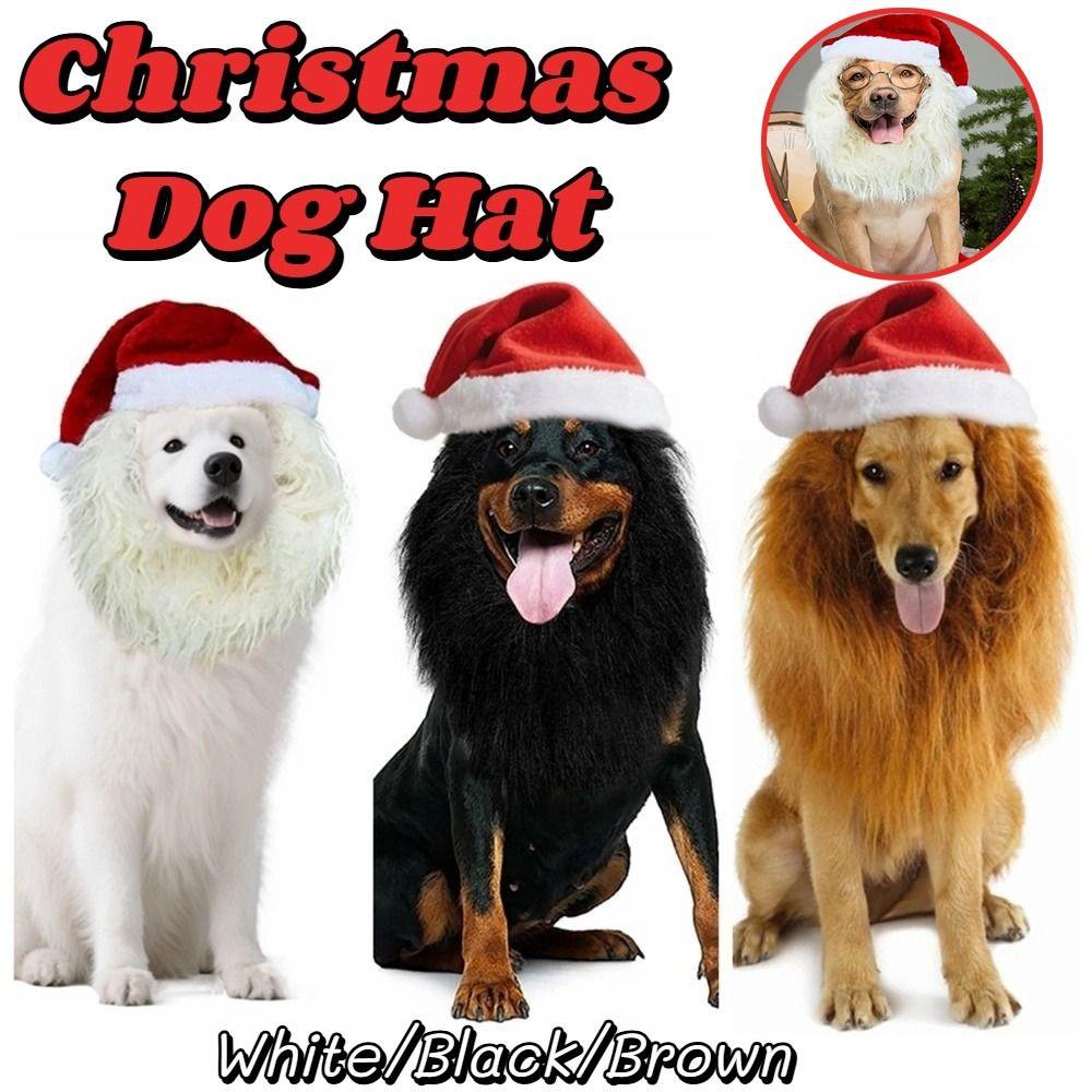 New Year Creative Santa Dog Cat Costume Funny Cute Santa Claus Hat for Dog with White Beard Furry Pet Wig Xmas Cap Pet Outfit