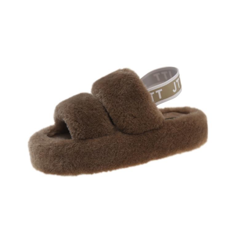 Thick-bottomed Plush Slippers for Women To Wear New Elastic Band Suede Autumn and Winter Home Cotton Slippers