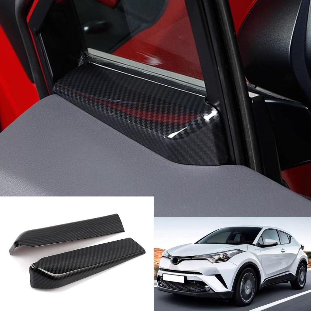 Car Accessories Fit for Toyota C-HR CHR 2018-2023 Front Door Window A Pillar Decoration Strips Cover Trim (Carbon Fiber Style) ABS 2 PCS