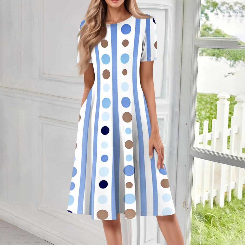 Kobiety Casualowa Sukienka Długa z Nadrukiem z Okrągłym Dekoltem