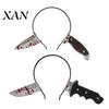 Zombie Headpiece Fake Knife Through Head Headband for Adult, PU Foam Horror Prop Headwear Prop, Funny Halloween Costume Accessory Party Cosplay