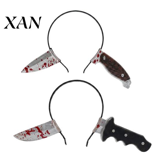 Zombie Headpiece Fake Knife Through Head Headband for Adult, PU Foam Horror Prop Headwear Prop, Funny Halloween Costume Accessory Party Cosplay