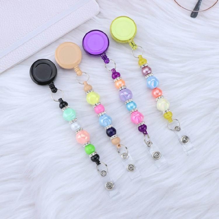 Portable Keychain with Retractable Beaded String Personalized Keyring Accessory