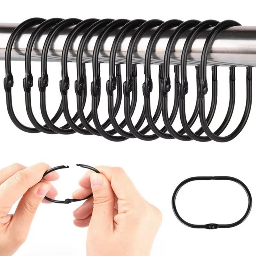 12pcs Oval Shower Curtain Hooks Rings Iron Gliding Hooks For Bathroom Curtains Rods