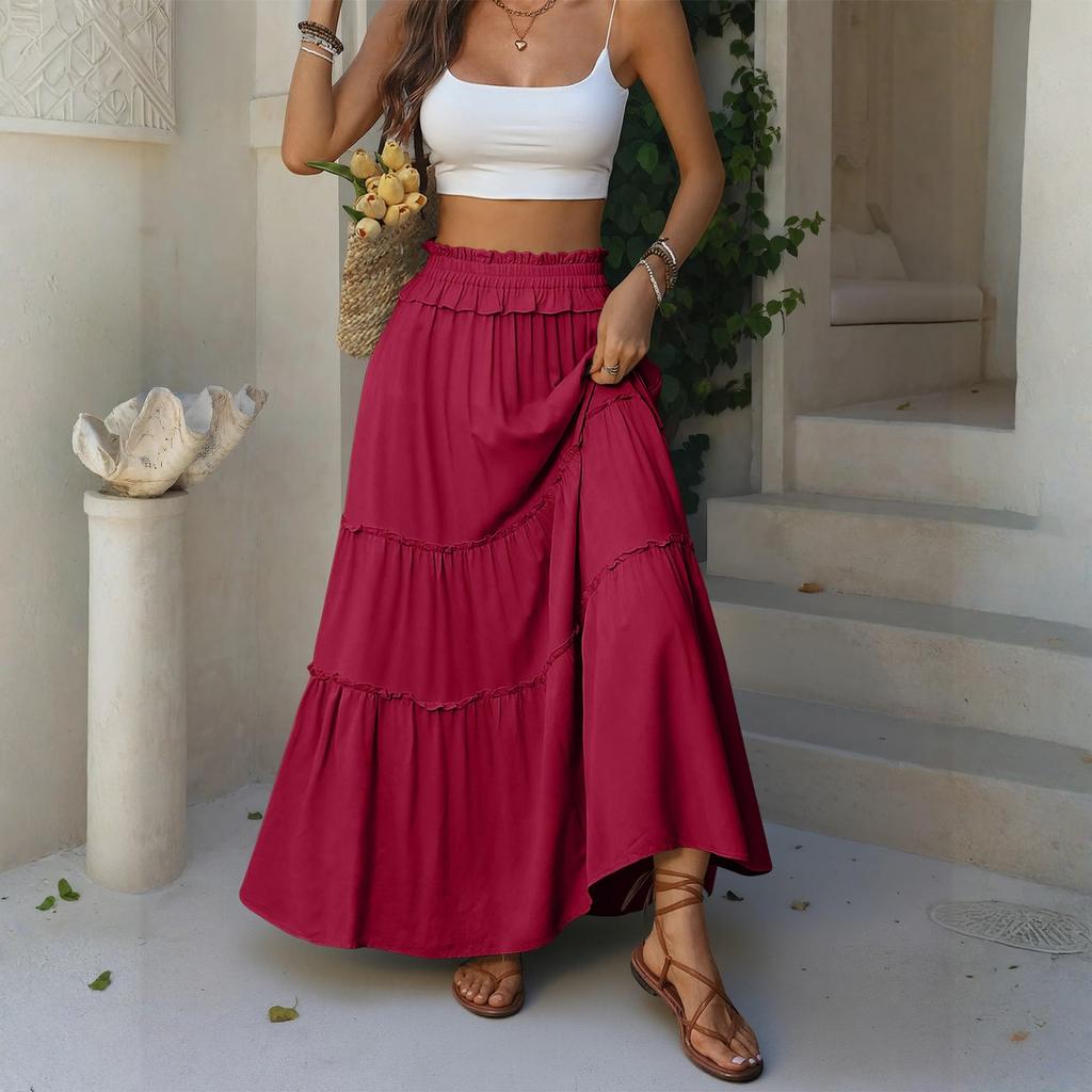 Gonna Lunga Maxi a Strati a Vita Alta da Donna con Elastico in Vita e Tasche Gonna Lunga Svasata per Uso Casual o Quotidiano