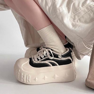 Fashion Niche Single Shoes Spring and Summer New Lace-up Thick-soled Heightening Bread Shoes Women's Fashion Versatile Sports and Leisure Shoes