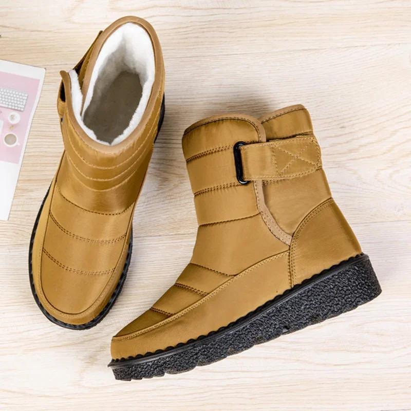 Fashion Snow Boots for Women's Thicken Plush Cotton Boots Winter Thick Platform Waterproof Warm Booties Hook Loop Plus Size Ladies Shoes