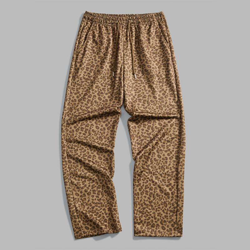 Men's Leopard Print Straight Loose Casual Printed Work Pants Trousers