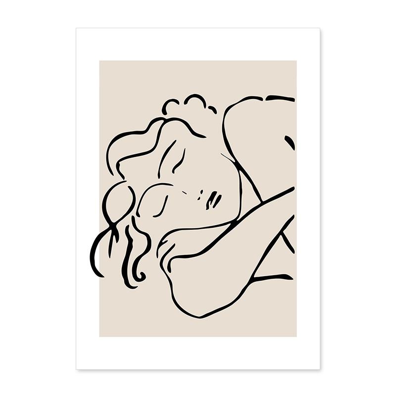 Volto Astratto Donna Linea Estetica Piante Boemia Poster Pittura su Tela Stampa Artistica Murale Immagine per Soggiorno Decorazione Casa