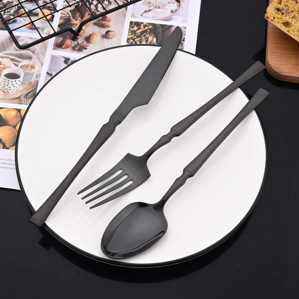 4Pcs Mirror Black Cutlery Set Stainless Steel Flatware Western Knife Fork Spoon Silver Cutlery Kitchen Tableware Set Supplies