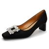 Temperament Square Head High Heels Women's New Middle Heel Women's Shoes Rhinestone Square Buckle Light Mouth Thick Heel Single Shoes