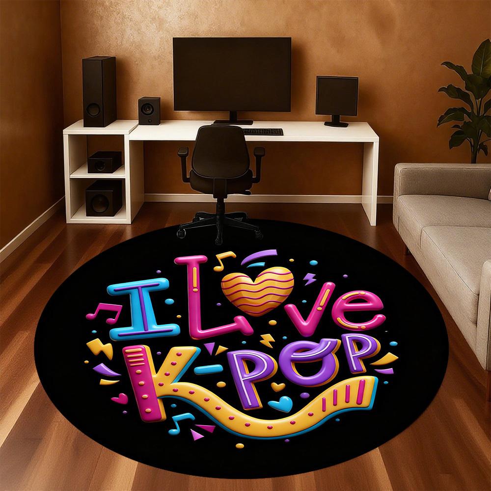 1pc K-pop Love Round Chair mat office Area Rug - Non-Slip, Floor Mat for Office, Bedroom, Ideal home decor gift p0105012