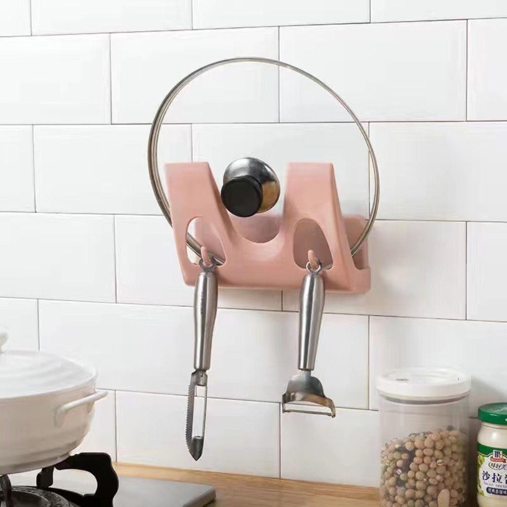 Free Punch Pot Lid Holder Wall Mounted Pan Cover Stand Household Pot Cover Rack  Spoons