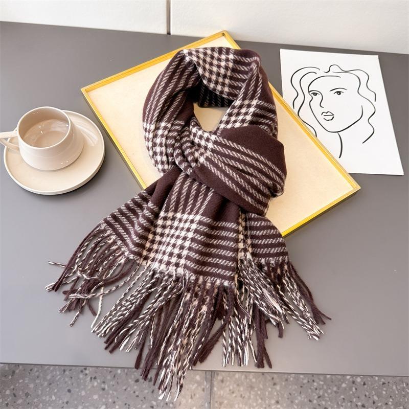 Unisex Faux Cashmere Plaid Tassel Scarf Warm Winter Fashion Accessory