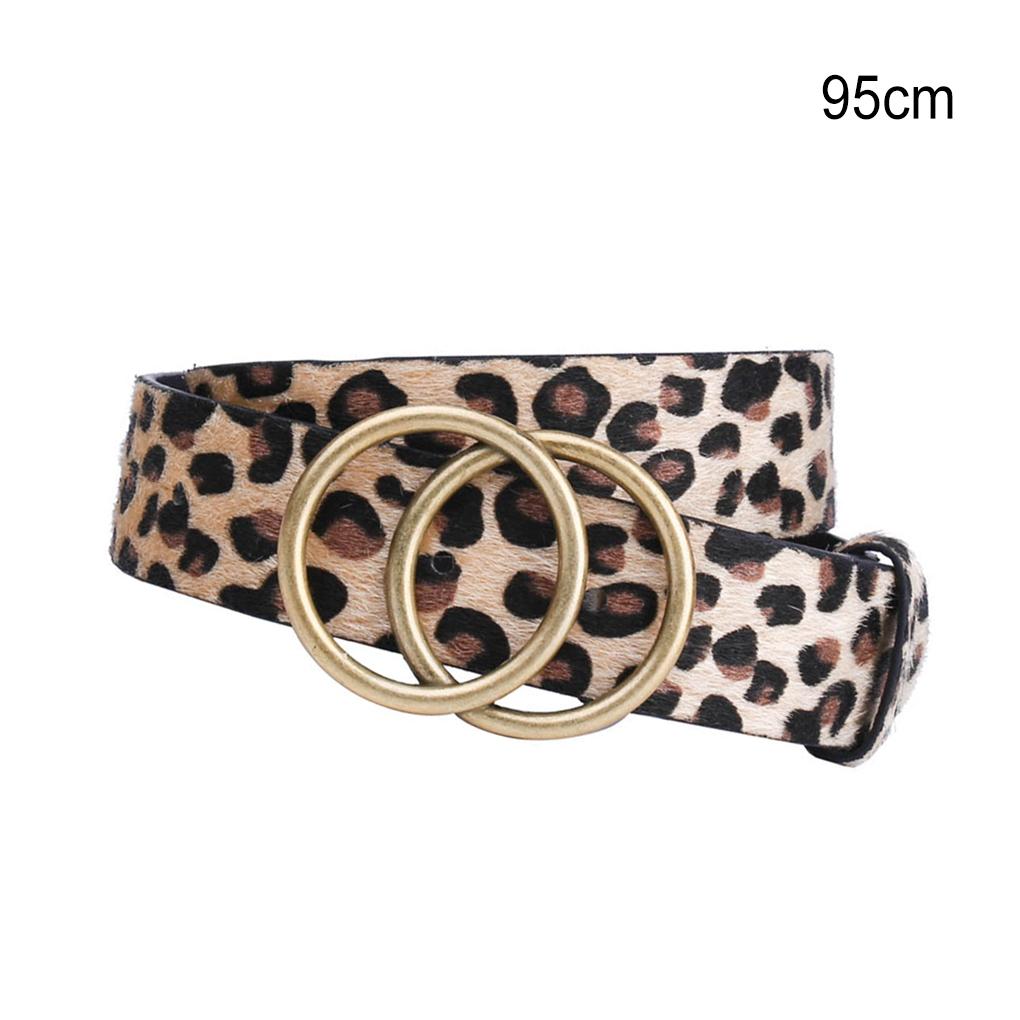 Waist Band Leopard Print with Double Ring Buckle Wide Faux Leather Straps Valentines Day Fashion Accessory Belts for Women