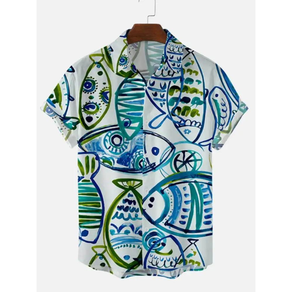 Octopus Print Men Hawaiian Shirt Summer Beach Short Sleeve