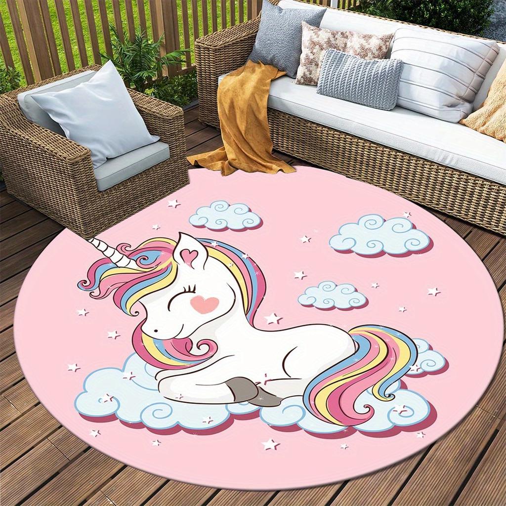 Magic Unicorn Pattern Round Area Rug – Dreamy Nursery Non-Slip Floor Mat for Girls Bedroom, Living Room, and Playroom Decor