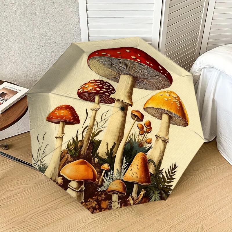 

1pc Mushroom Forest Automatic Folding Umbrella, Heavy Duty 8 Rib Iron Frame, Suitable for Travel, Daily Use, Birthday, Decor Gift m0104084