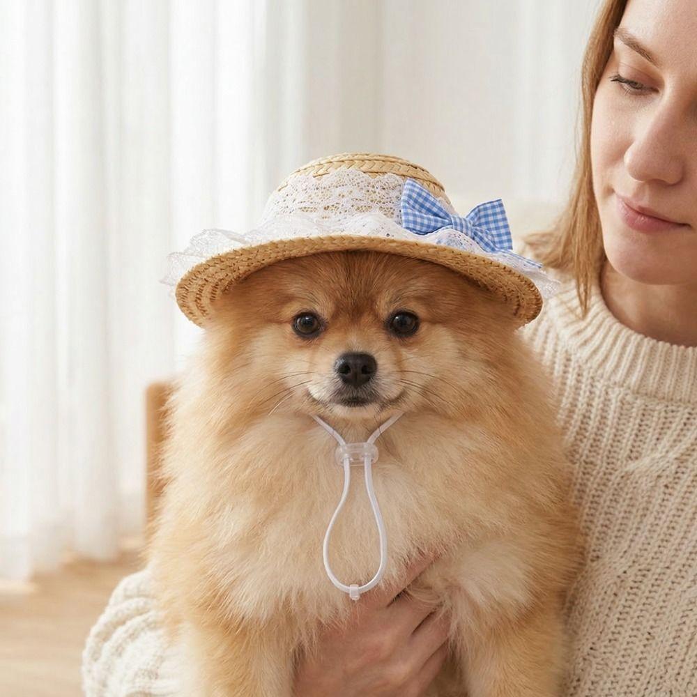 Sun Protection Pet Straw Hat Adjustable Dog Fisherman Hat Fashion Pet Sunshade Hat Summer Season