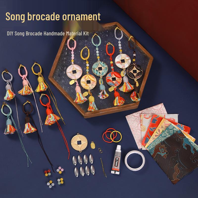 Ručně vyráběný DIY Imitace Songského brokátu Oboustranný přívěsek se starou mincí - Čínský styl Závěsná ozdoba do auta Dárek