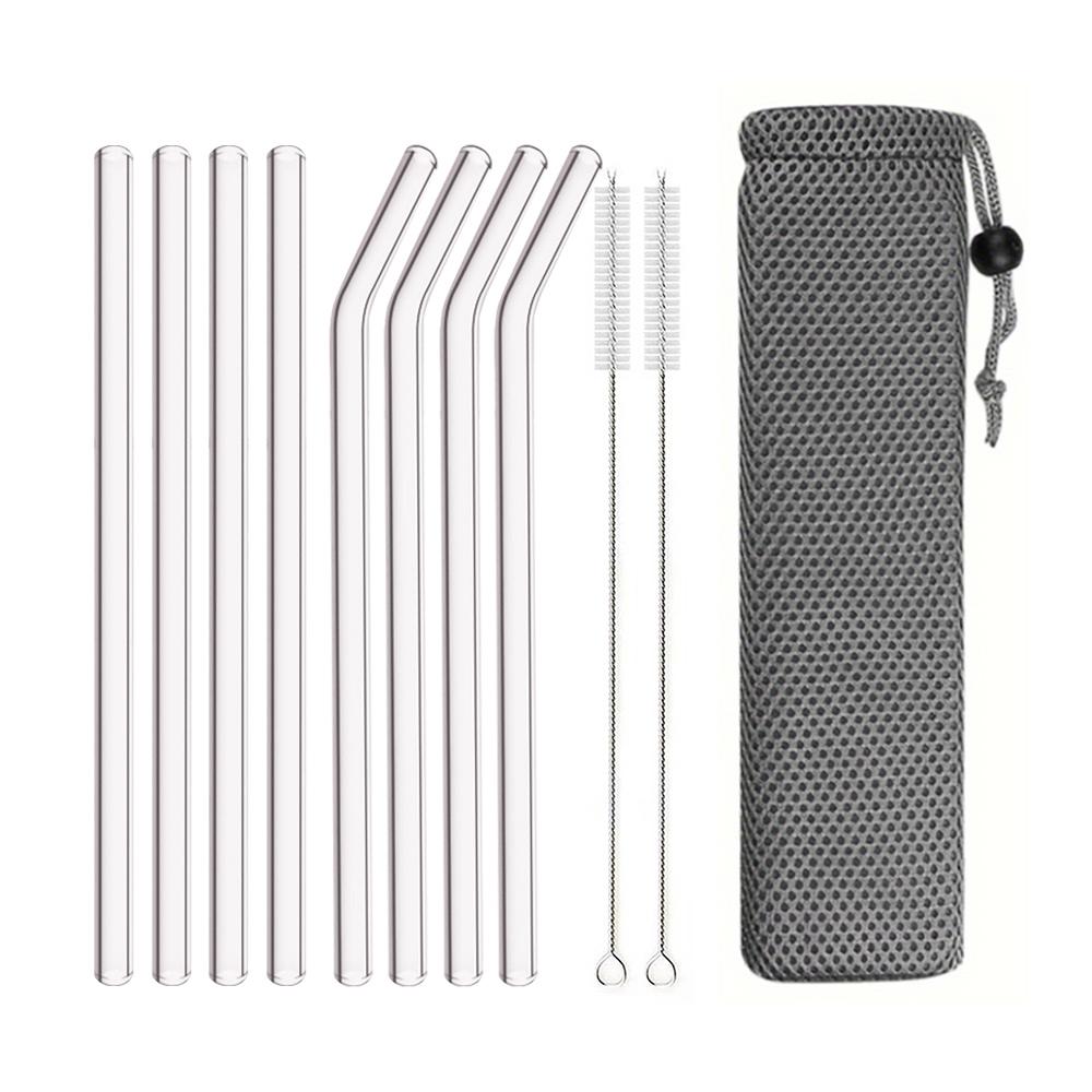8mm High Borosilicate Glass Straw 3/5/10/11Pcs Reusable Eco Friendly Drinking Straws Set Bubble Tea Smoothies Bar Accessories