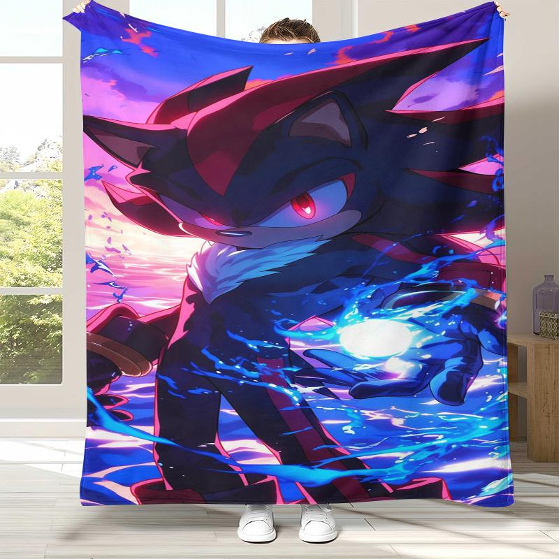 Retro S-Sonic Cartoon Game Flannel Blanket,Ultra Soft Warm Plush Throw for Home Bedroom Bed Sofa Cover Camping Picnic gift