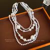 Irregular pearl multi-layer necklace, retro exaggerated personality collarbone chain, light luxury, high-end sense necklace, women