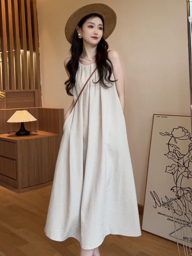 

Женское летнее платье без рукавов с халтером для пляжа 2025 One Size абрикосовый