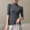 Five-quarter-sleeved Bottoming Shirt Women's Semi-turtleneck Inner Fit Slim-fitting Spring and Autumn with Coat New Knitted Sweater Top Half-sleeved